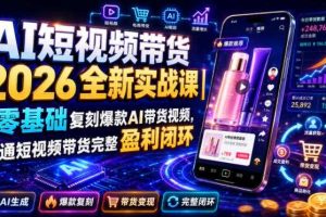 AI短视频带货2026全新实战课|零基础复刻爆款AI带货视频,跑通短视频带货完整盈利闭环