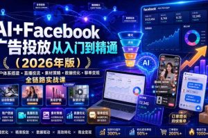 AI+Facebook广告投放从入门到精通(2026年版)|账户体系搭建・直播投流・素材策略・数据优化・聊单变现全链路实战课