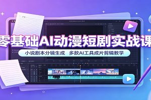 零基础AI动漫短剧实战课:小说剧本分镜生成,多款AI工具成片剪辑教学