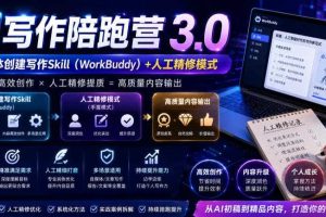 AI写作陪跑营3.0,Ai智能体创建写作skill(workbuddy)+人工手写模式(手搓模式),去除AI痕迹(头条号、公众号、百家号)(更新0730)