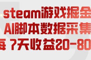 steam游戏掘金,AI脚本数据采集,轻松月入过1W,每7天收益20-80%【揭秘】