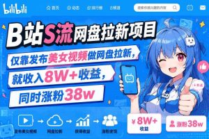 B站S流网盘拉新项目,仅靠发布美女视频做网盘拉新,就收入8W+收益,同时涨粉38w