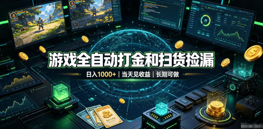 游戏全自动打金和扫货捡漏,日入1k+,当天见收益,长期可做!【揭秘】