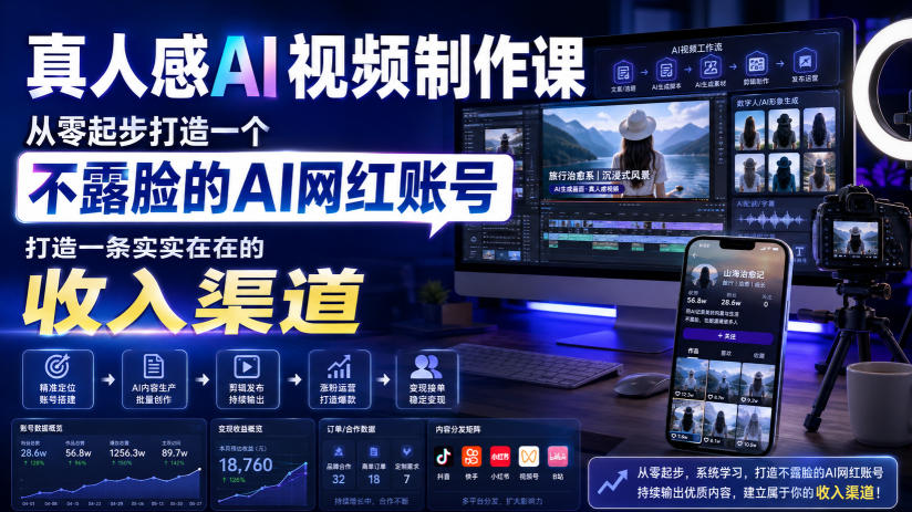 真人感AI视频制作课，从零起步打造一个不露脸的AI网红账号，打造一条实实在在的收入渠道【原创双语字幕】