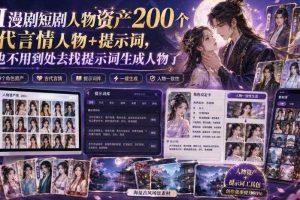 AI漫剧短剧人物资产200个古代言情人物+提示词,再也不用到处去找提示词生成人物了
