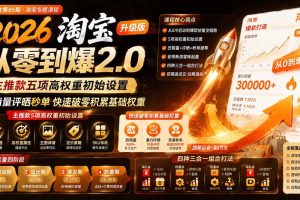 （19742期）2026淘宝从零到爆2.0第85期；主推款五项高权重初始设置，改销量评晒秒单快速破零积累基础权重