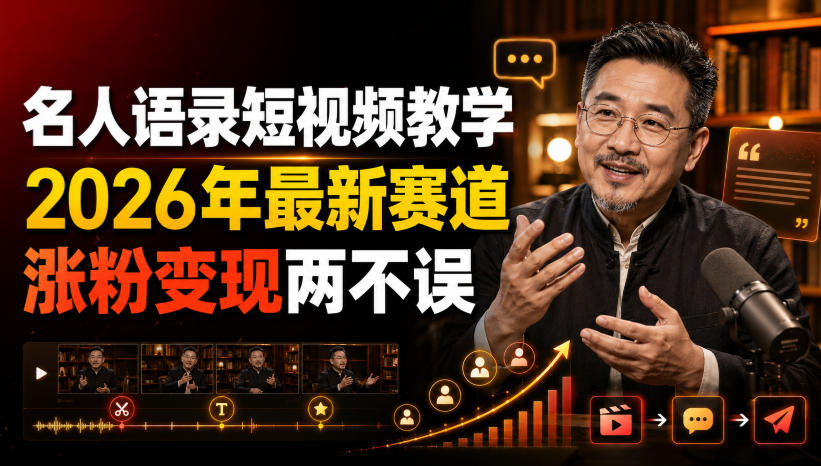 名人语录短视频教学，2026年最新赛道，涨粉变现两不误