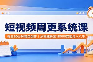 短视频周更系统课：每日90分钟稳定创作，从零涨粉至18000实现月入八千