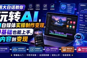用大白话教你玩转AI,AI自媒体实操制作变现,0基础也能上手,从内容到变现