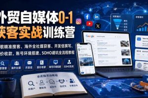 外贸自媒体0-1获客实战训练营|谷歌精准搜客、海外全社媒获客、开发信撰写、报价收款、账号环境搭建、SOHO避坑全流程教程