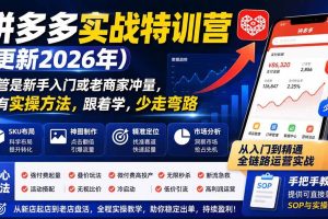 (19842期)拼多多实战特训营(更新2026年):不管是新手入门或老商家冲量,都有实操方法,跟着学,少走弯路