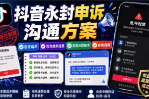 抖音永封申诉沟通方案，包含话术，包含继承违禁，非百分百技术，会员自测