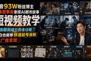 抖音93W粉丝博主老朱故事会亲授AI都市故事短视频教学,从选题到成片的全过程,小白也能够快速起号涨粉接广告变现