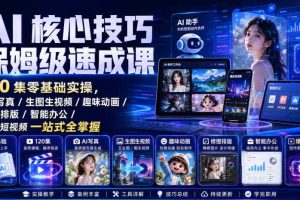 AI核心技巧保姆级速成课｜120集零基础实操，AI写真/生图生视频/趣味动画/修图排版/智能办公/爆款短视频一站式全掌握