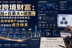 做跨境财富:港险+百慕大+续签,帮理财师快速吃透市场新变化,掌握高净值客户沟通抓手,打造可复制的成交体系