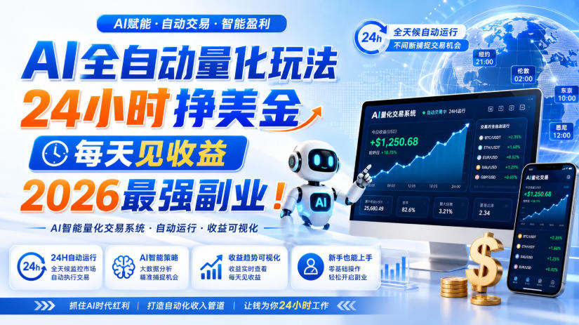 AI全自动量化玩法,24小时挣美金,每天见收益,2026最强副业!【揭秘】