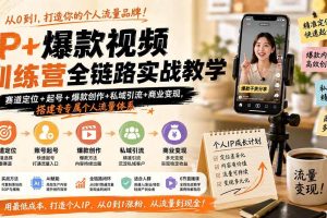 (19885期)IP+爆款视频训练营全链路实战教学-更新;赛道定位+起号+爆款创作+私域引流+商业变现,搭建专属个人流量体系