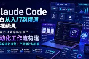 Claude Code小白从入门到精通系视频课，覆盖办公效率等场景的自动化工作流构建|内容自动化运营|产品设计与开发