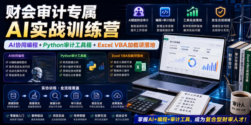 财会审计专属AI实战训练营|AI协同编程+Python审计工具箱+Excel VBA加载项落地(更新0816)