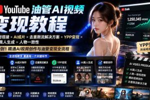 （19925期）YouTube油管AI视频变现教程-更新：账号搭建×AI成片×去重限流解决方案×YPP变现×AI真人生成×人物一致性