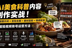 (19730期)外面卖199元-AI美食科普内容创作实战!万能提示词×豆包生图×素材混剪×情感配音,掌握短视频账号运营方法