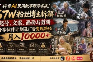 （19738期）抖音AI民间故事账号实战！67W粉丝博主拆解起号、文案、画面与剪辑，分享伙伴计划及广告变现路径，月入10000+