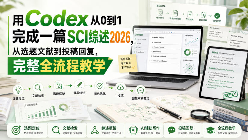 用Codex从0到1完成一篇SCI综述2026,从选题文献到投稿回复,完整全流程教学