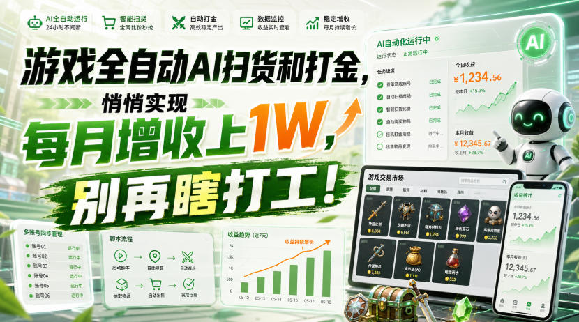 游戏全自动AI扫货和打金,悄悄实现每月增收上1W,别再瞎打工!【揭秘】