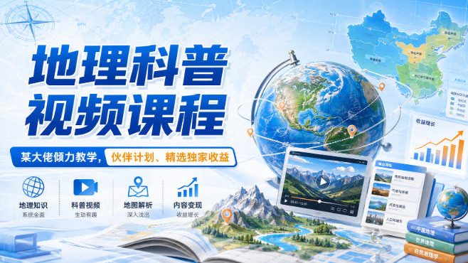 地理科普视频课程,某大佬倾力教学,伙伴计划、精选独家收益