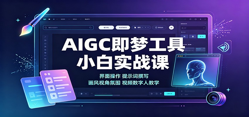 AIGC即梦工具小白实战课:界面操作,提示词撰写,画风视角氛围视频数字人教学