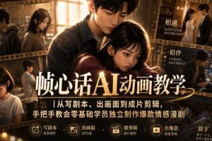 帧心话AI动画教学|从写剧本、出画面到成片剪辑,手把手教会零基础学员独立制作爆款情感漫剧