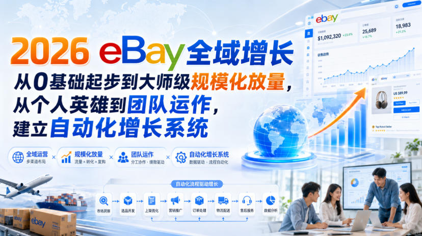 2026 eBay全域增长,从0基础起步到大师级规模化放量,从个人英雄到团队运作,建立自动化增长系统