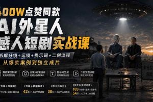(20052期)400W点赞同款AI外星人感人短剧实战课:拆解分镜+运镜+提示词+二创流程,从爆款案例到独立成片