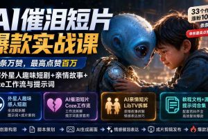 （20038期）AI催泪短片爆款实战课：条条万赞，最高点赞百万，拆解外星人趣味短剧+亲情故事+Coze工作流与提示词