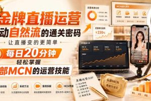 金牌直播运营撬动自然流的通关密码，让直播变的更简单，每日20分钟，轻松掌握头部MCN的运营技能