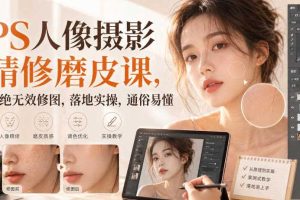PS人像摄影精修磨皮课，拒绝无效修图，落地实操，通俗易懂