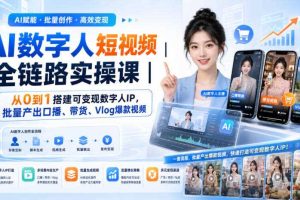 AI数字人短视频全链路实操课｜从0到1搭建可变现数字人IP，批量产出口播、带货、Vlog爆款视频
