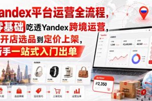 Yandex平台运营全流程，零基础吃透Yandex跨境运营，从开店选品到定价上架，新手一站式入门出单