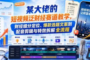 某大佬的短视频泛财经赛道教学,财经细分定位、爆款选题文案到配音剪辑与特效拆解全流程