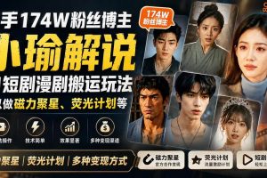 （20109期）快手174W粉丝博主小瑜解说AI短剧漫剧搬运玩法，可以做磁力聚星、荧光计划等