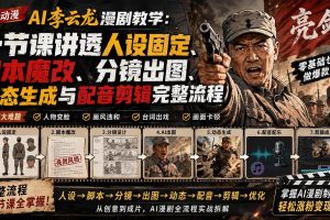 (20107期)呆呆动漫AI李云龙漫剧教学:一节课讲透人设固定、脚本魔改、分镜出图、动态生成与配音剪辑完整流程