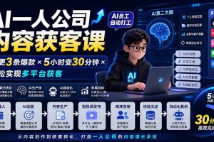 （20111期）AI一人公司内容获客课-更新8月：日更3条爆款×5小时变30分钟×AI员工自动打工，轻松实现多平台获客