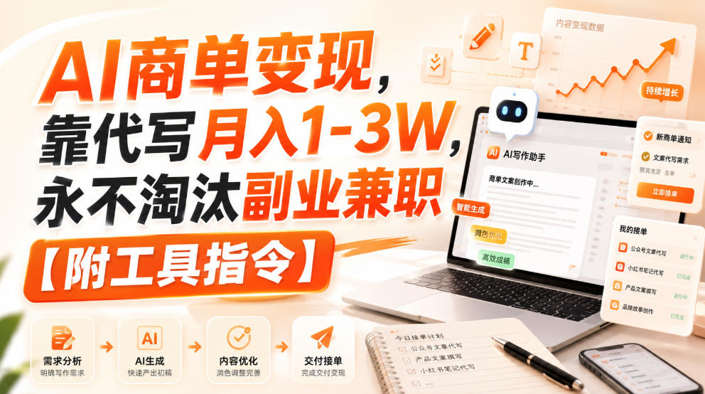 AI商单变现,靠代写月入1-3W,永不淘汰副业兼职【附工具指令】【揭秘】