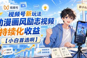 视频号新玩法动漫画风励志视频,持续化收益【小白首选啊】