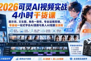 2026可灵AI视频实战4小时干货课|提示词、文生图、角色一致性、专业运镜剪辑,零基础一站式学会AI漫剧与真人AI短剧全流程