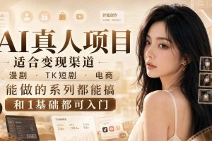 AI真人项目,适合变现渠道,漫剧,TK短剧,电商,能做的系列都能搞,0和1基础都可入门