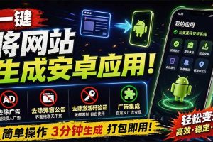 (20305期)目前最好用,一键将网站生成安卓应用!支持去除广告、弹窗公告、激活码验证、广告集成等 web-to-app