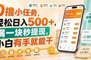 0撸小任务,轻松日入500+,满一块秒提现,小白有手就能干【揭秘】