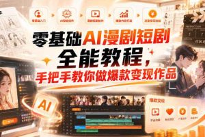 零基础AI漫剧短剧全能教程,从AI智能体搭建、文案脚本分镜、多平台AI生视频、剪映精修,覆盖全题材创作,手把手教你做爆款变现作品