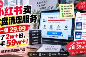 小红书卖C盘清理服务,一单29.99,卖了2w+份,技术也是虚拟产品